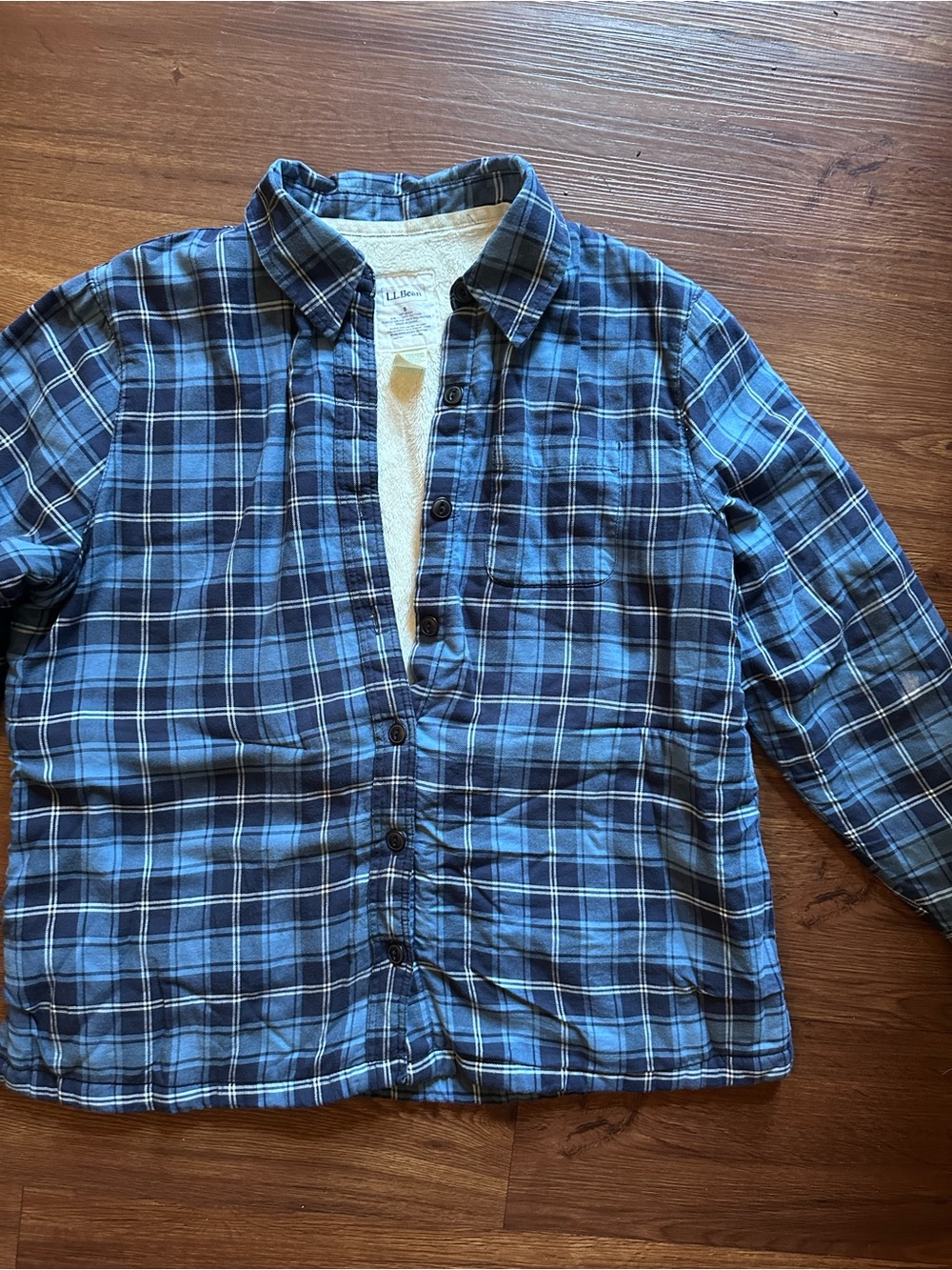 L.L. Bean Navy and Light Blue Plaid Flannel Shirt
